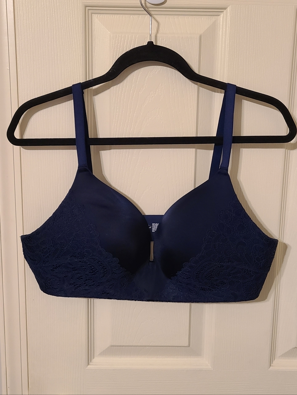 Navy Blue Lace-Trim Wireless Push Up Bra- Soma